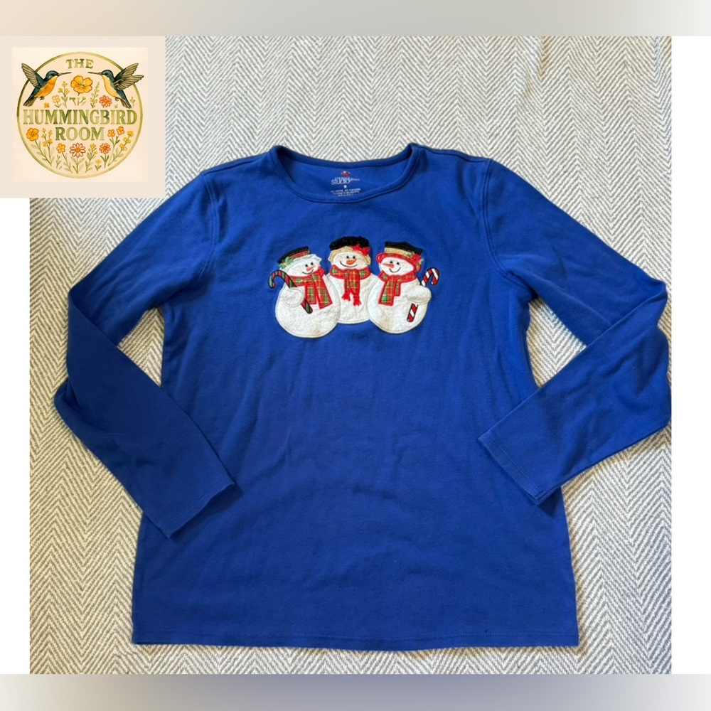 Mercer Street Studio Women’s Medium Snowman Winter Long Sleeve Shirt with Detail